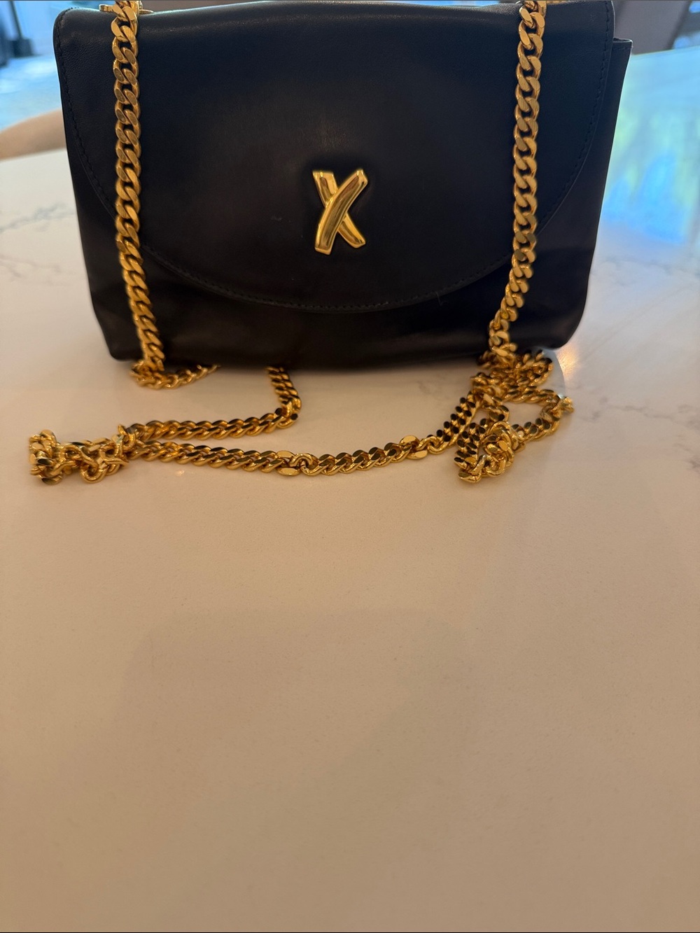 Vintage Leather Pablo Picasso Crossbody Bag with Gold Chain Strap